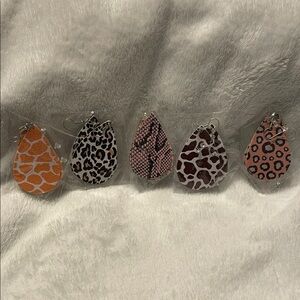 5 pair Animal Print Teardrop Earrings - Pink, Brown, Orange
